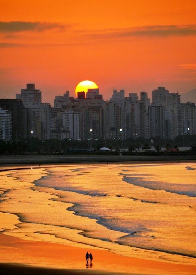 Sunrise walk on the beach, São Vicente, Brazil