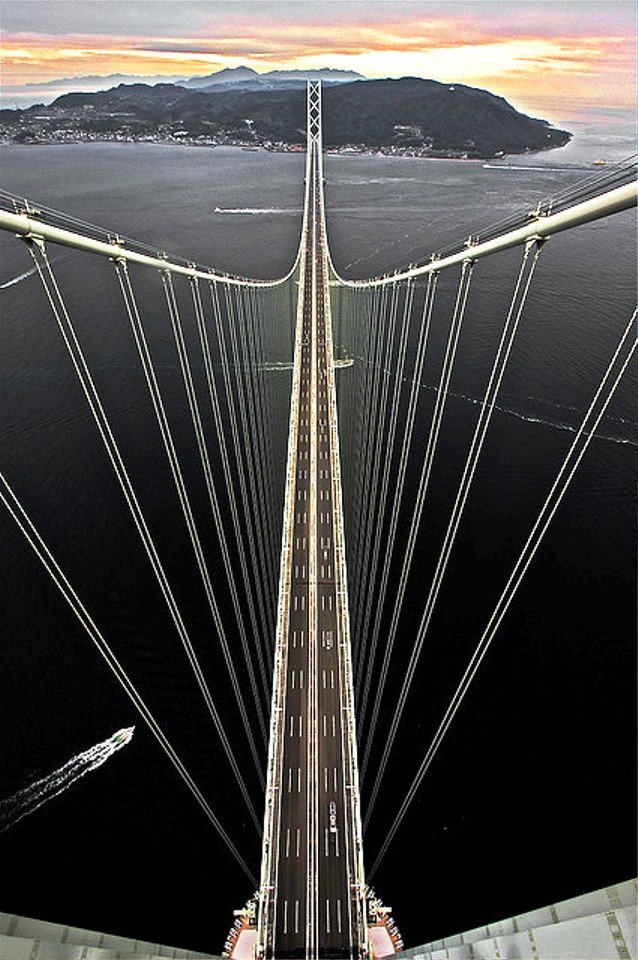 View from the top of the tower of Akashi-Kaikyō Bridge, Japan
