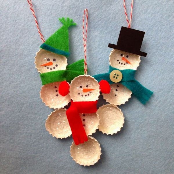 bottle cap snowman ornaments