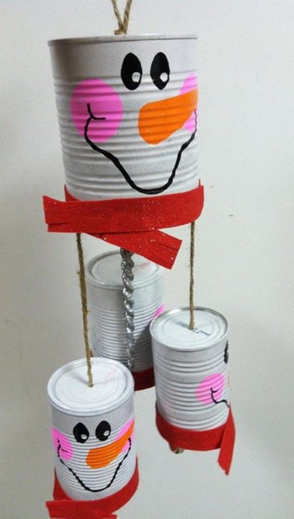 snowman windchime recycle cans