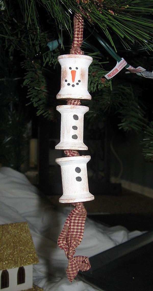 wooden spool snowman ornament