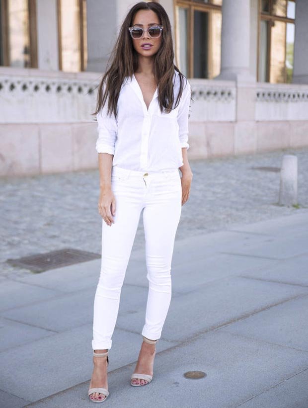white jeans and white shirt outfits