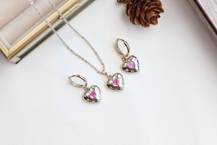 Luxury Style Heart Necklace/ Heart Earrings and Sophisticated Jewelry